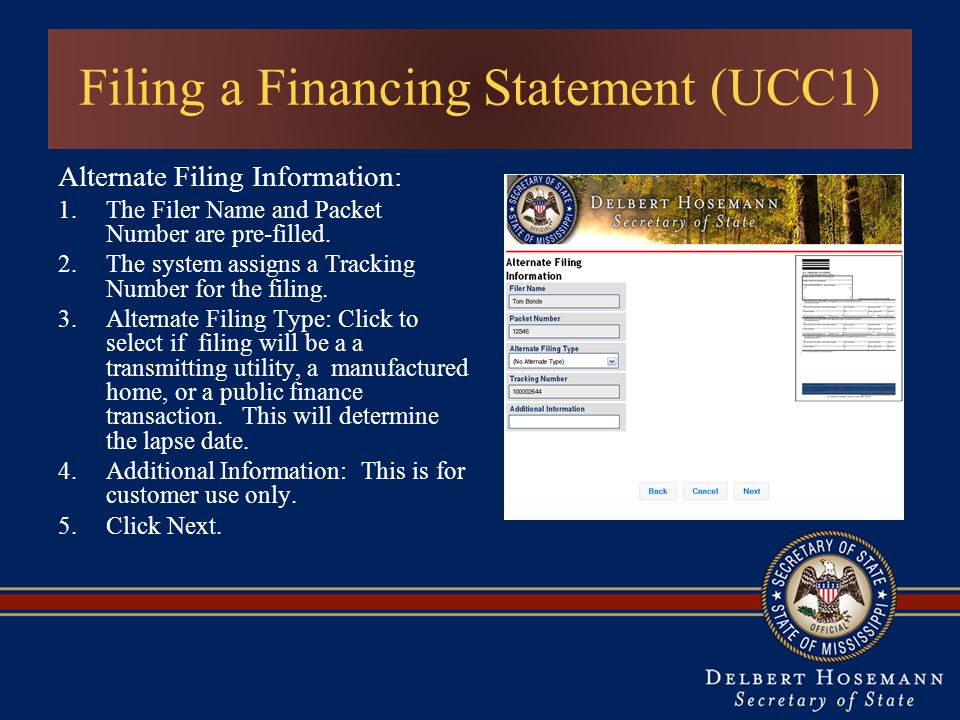 Filing a Financing Statement (UCC1)