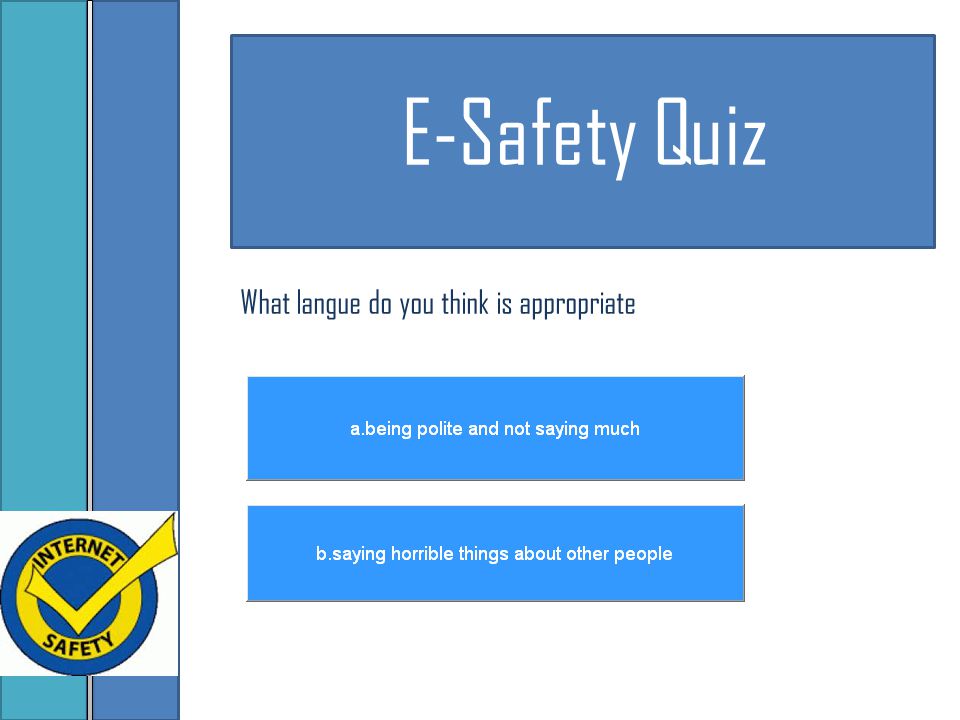 E-Safety Quiz What langue do you think is appropriate