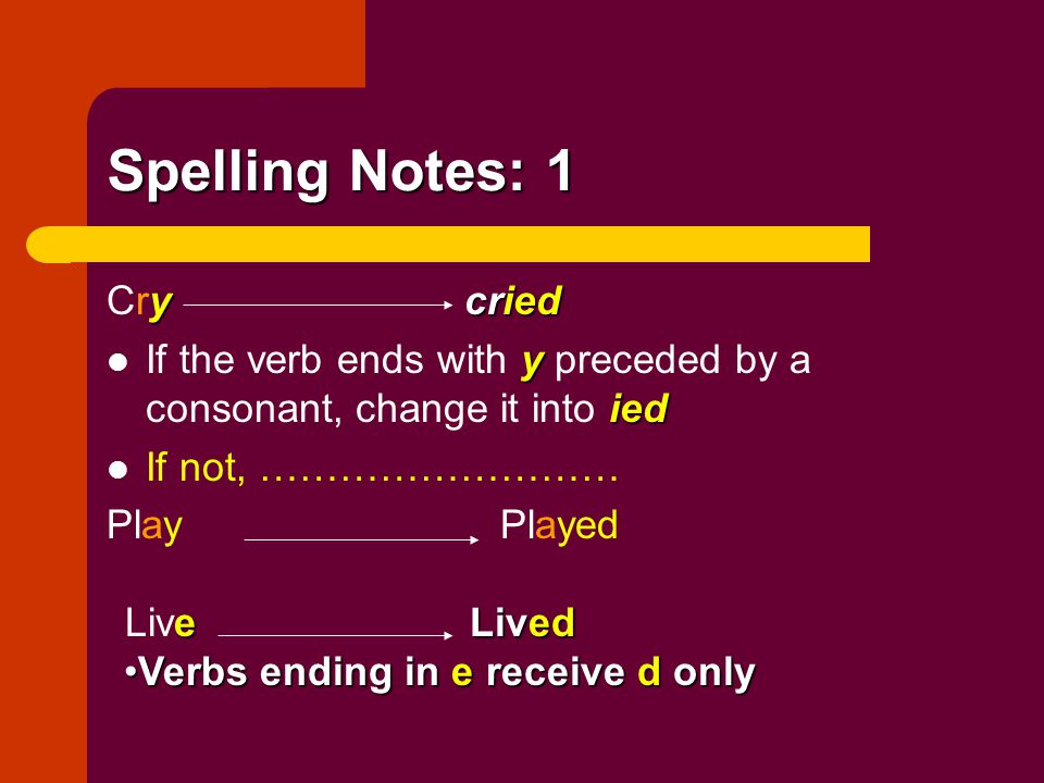 Spelling Notes: 1 Cry cried