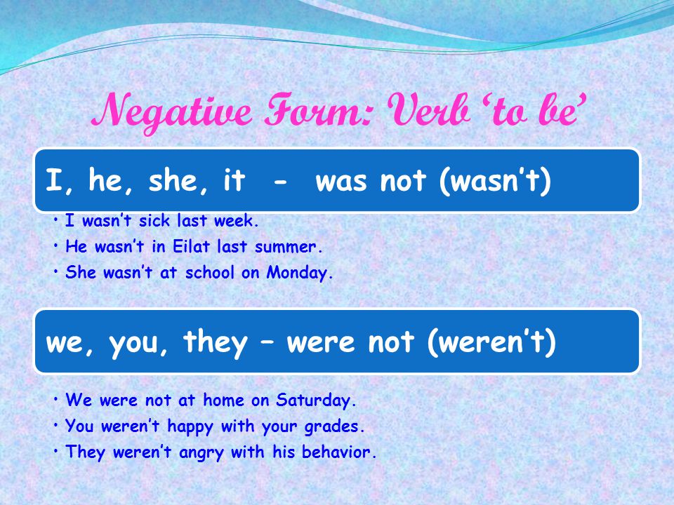 Negative Form: Verb ‘to be’