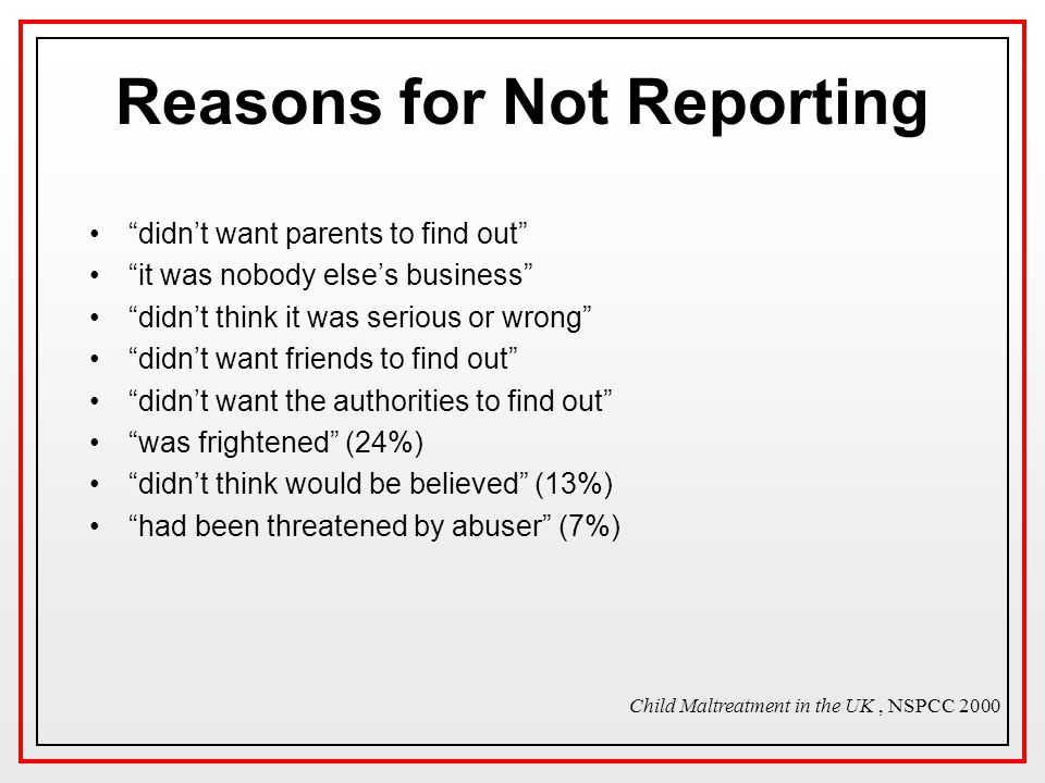 Reasons for Not Reporting