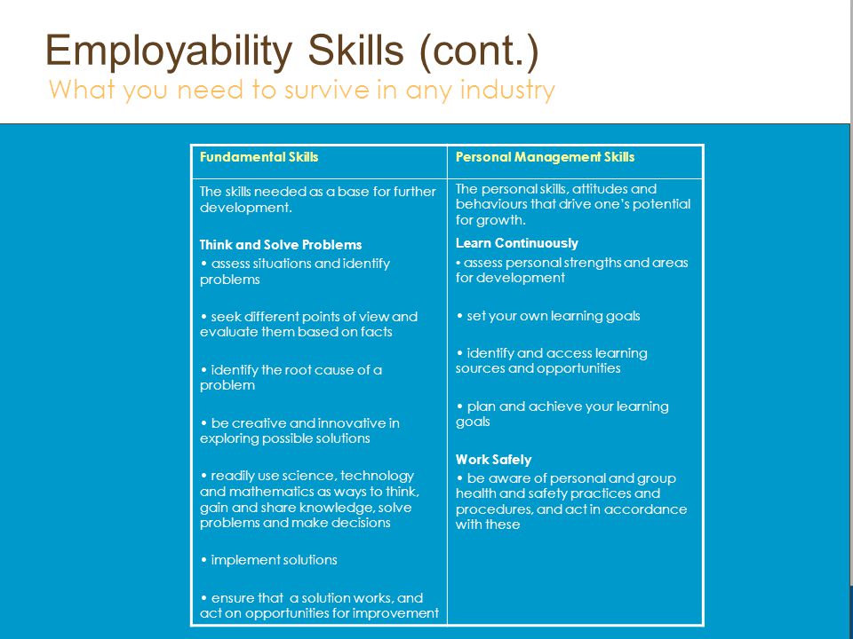 Employability Skills (cont.)
