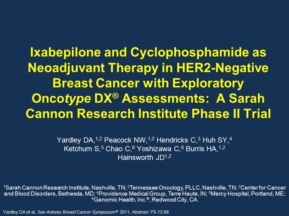 Ixabepilone and Cyclophosphamide as Neoadjuvant Therapy in HER2-Negative Breast Cancer with Exploratory Oncotype DX® Assessments: A Sarah Cannon Research Institute Phase II Trial