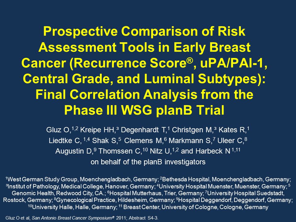 Prospective Comparison of Risk Assessment Tools in Early Breast Cancer (Recurrence Score®, uPA/PAI-1, Central Grade, and Luminal Subtypes): Final Correlation Analysis from the Phase III WSG planB Trial