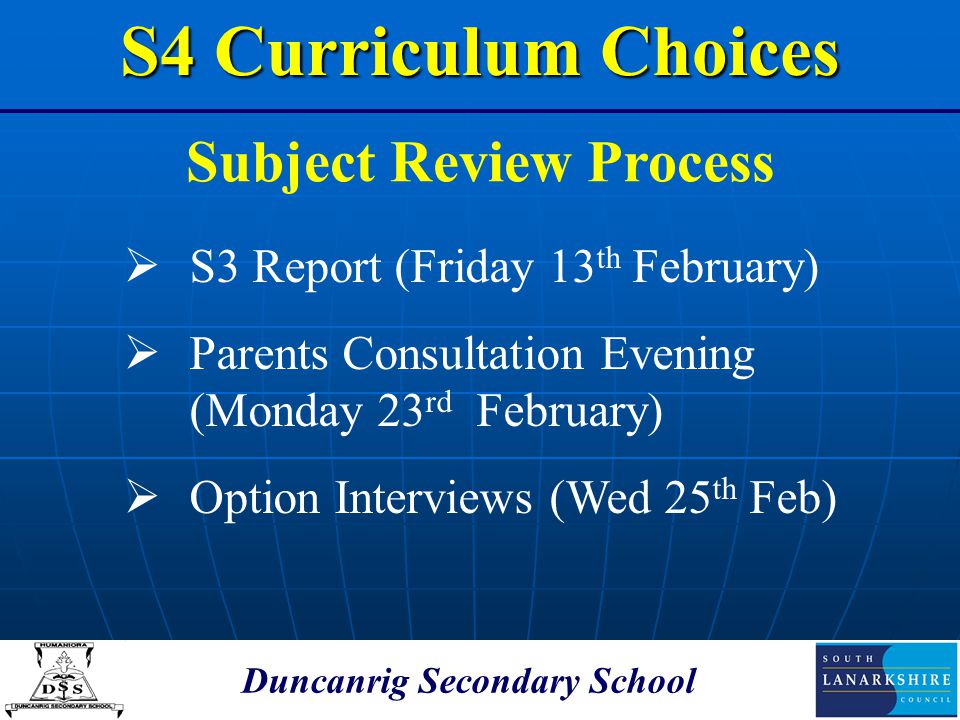 Subject Review Process Duncanrig Secondary School