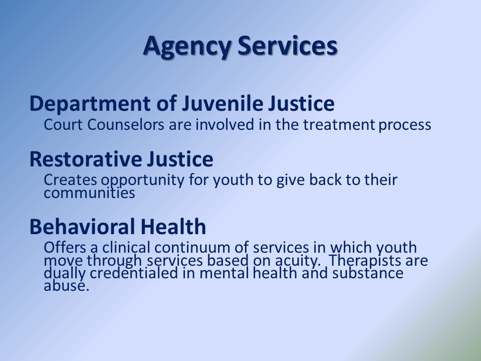 Agency Services Department of Juvenile Justice Restorative Justice