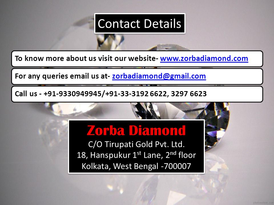 Zorba Diamond Contact Details C/O Tirupati Gold Pvt. Ltd.