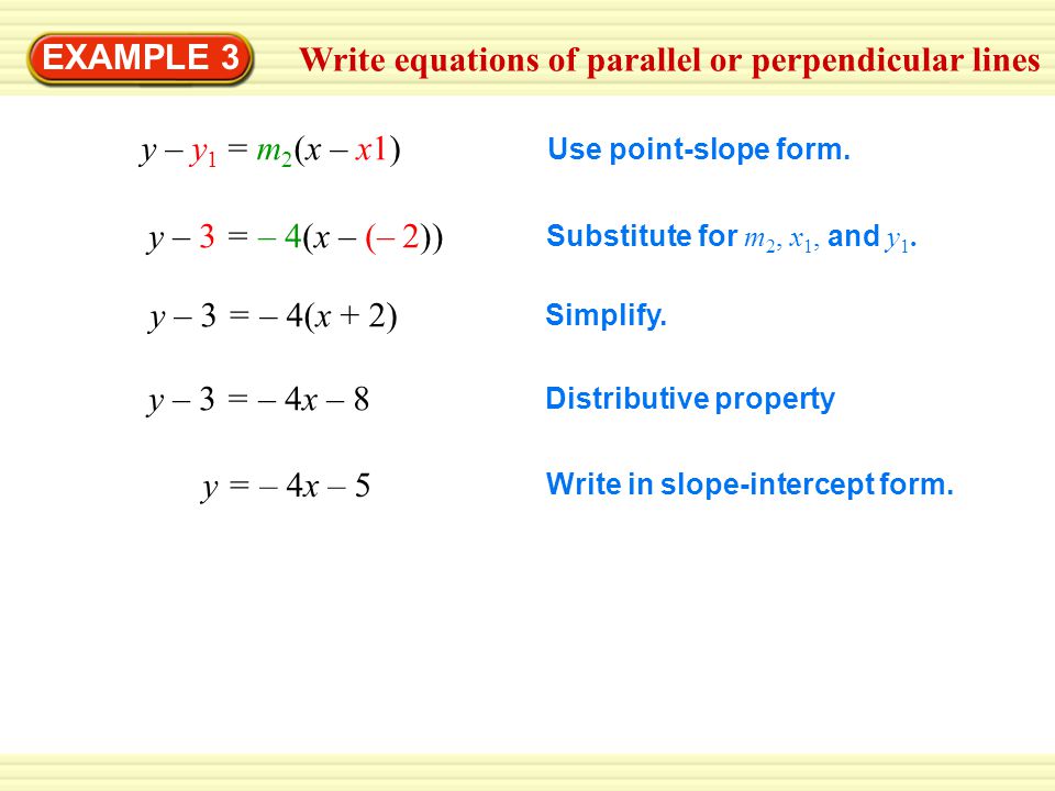 Write equations of parallel or perpendicular lines