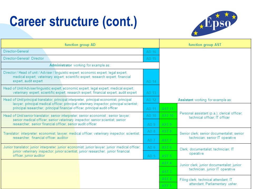 Career structure (cont.)