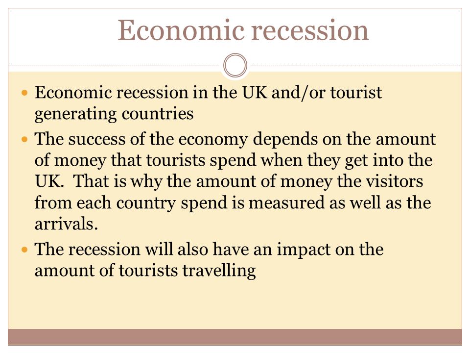 Economic recession Economic recession in the UK and/or tourist generating countries.