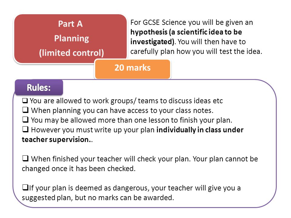 Part A Planning (limited control) 20 marks