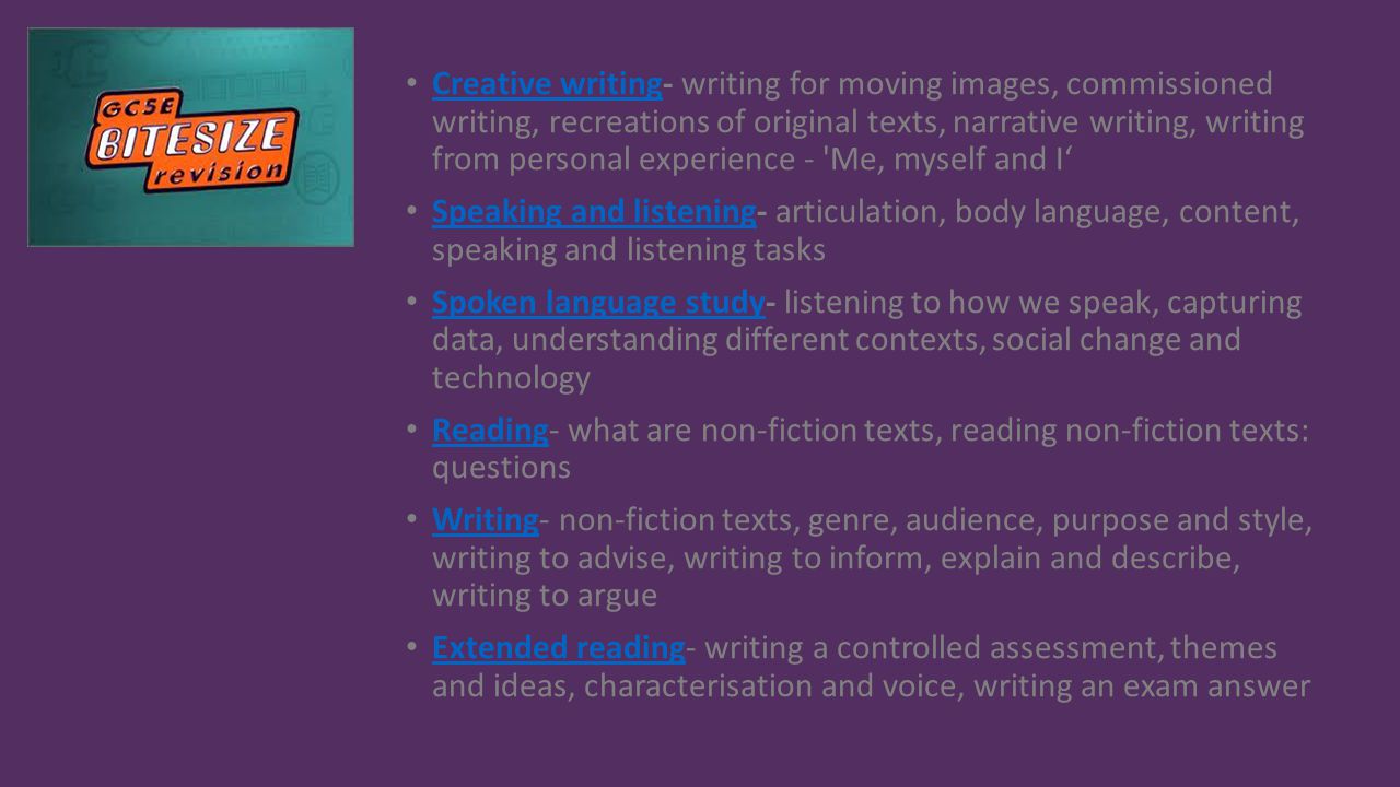 Creative writing- writing for moving images, commissioned writing, recreations of original texts, narrative writing, writing from personal experience - Me, myself and I‘
