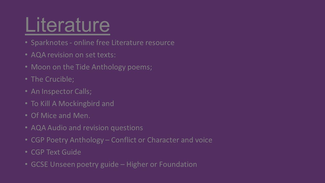 Literature Sparknotes - online free Literature resource