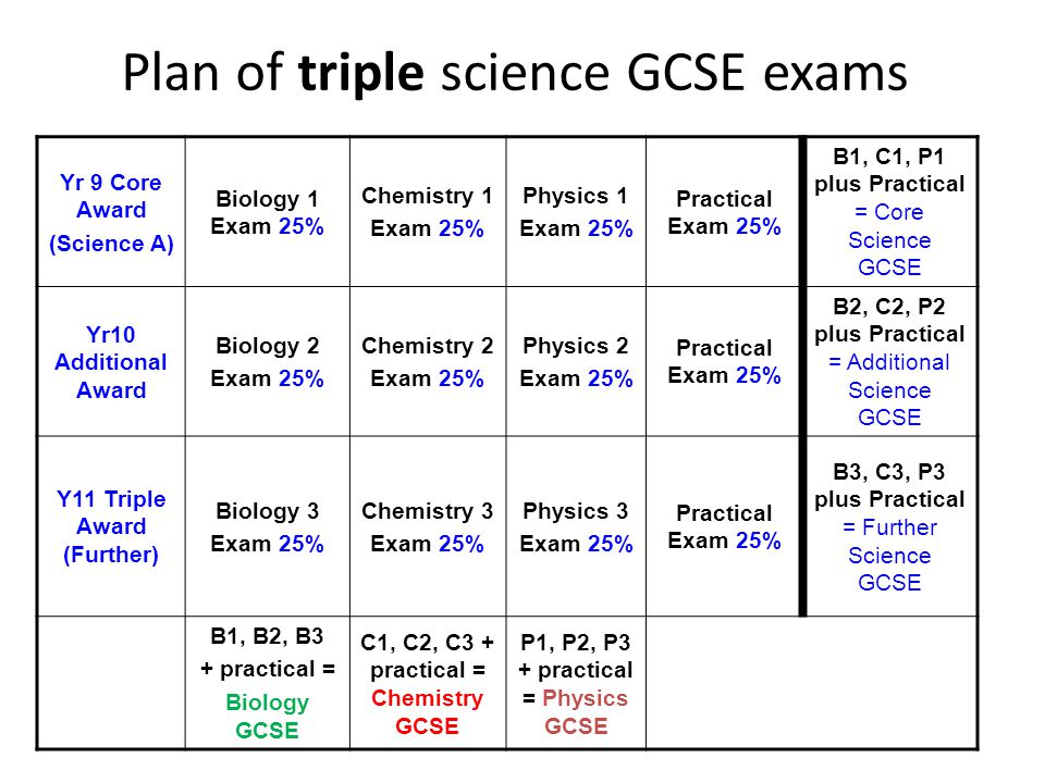 Plan of triple science GCSE exams