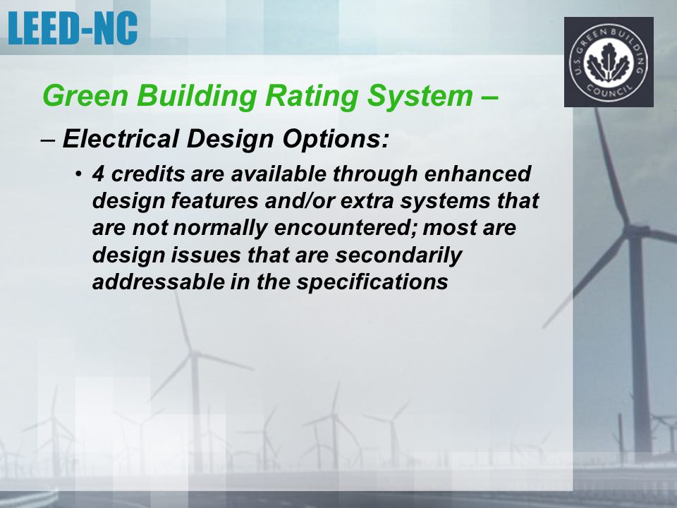 LEED-NC Green Building Rating System – Electrical Design Options: