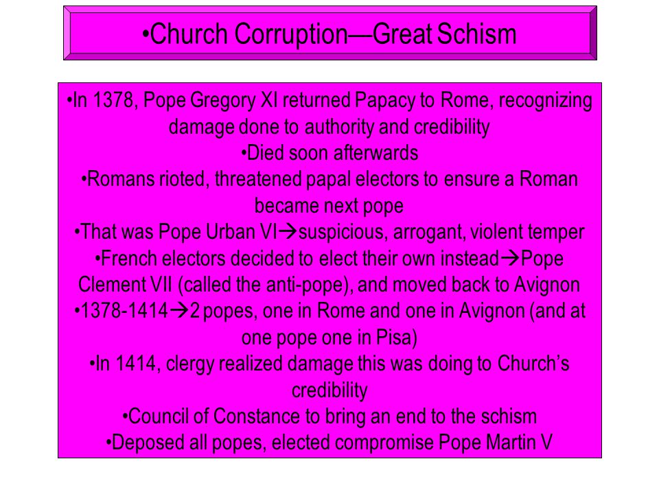 Church Corruption—Great Schism