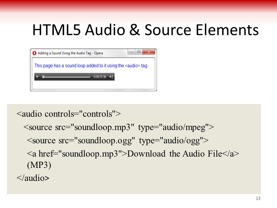 HTML5 Audio & Source Elements