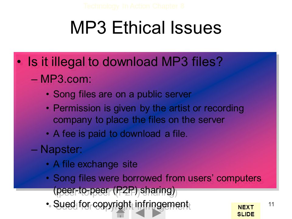 MP3 Ethical Issues Is it illegal to download MP3 files MP3.com:
