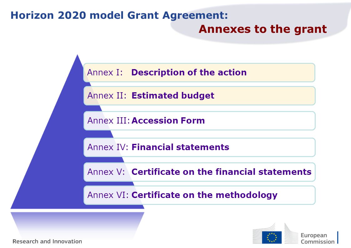 Annexes to the grant Horizon 2020 model Grant Agreement: