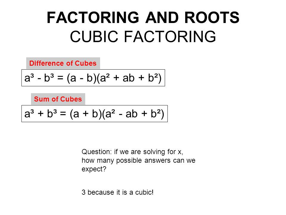 FACTORING AND ROOTS CUBIC FACTORING