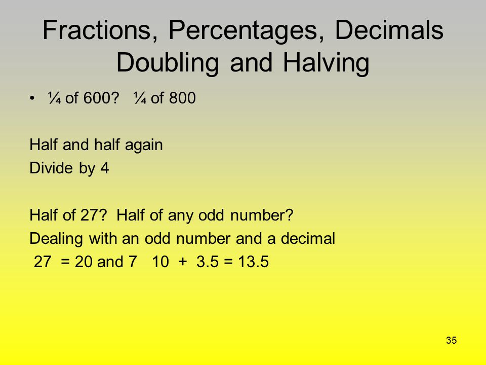Fractions, Percentages, Decimals Doubling and Halving