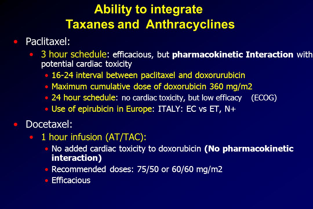 Ability to integrate Taxanes and Anthracyclines