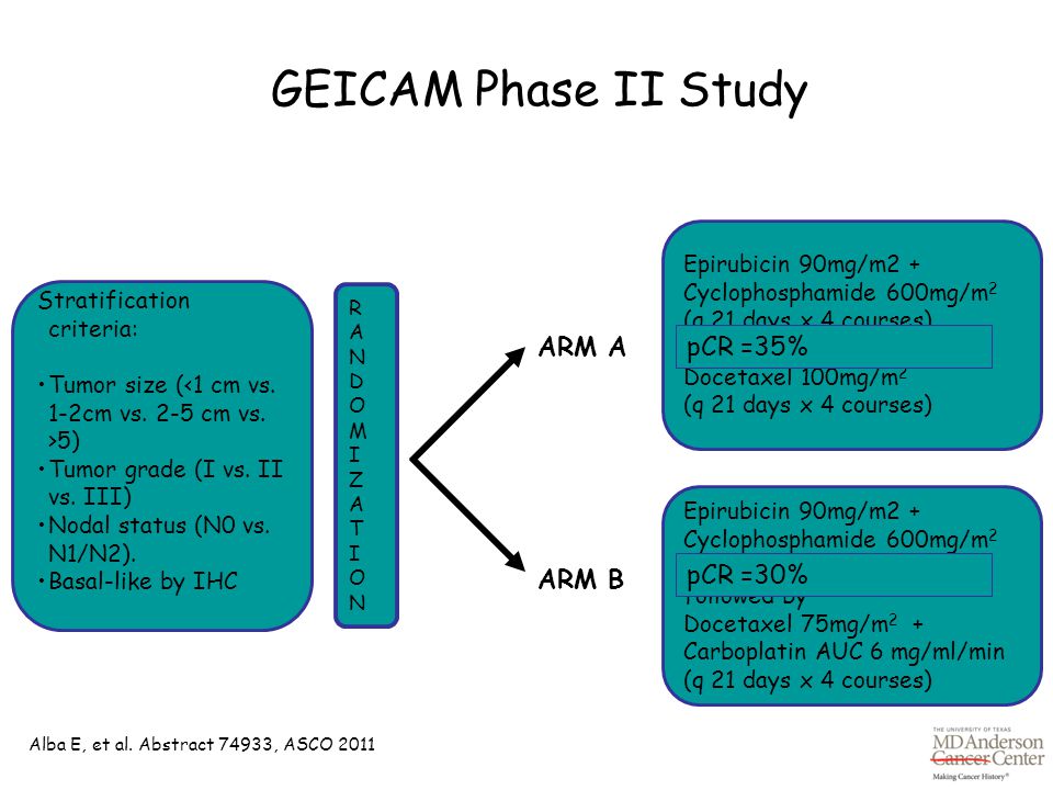 GEICAM Phase II Study ARM A pCR =35% ARM B pCR =30%