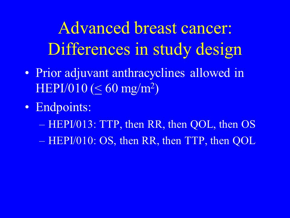 Advanced breast cancer: Differences in study design
