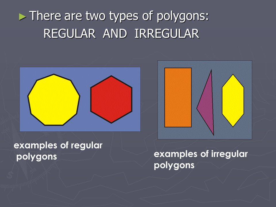 There are two types of polygons: REGULAR AND IRREGULAR