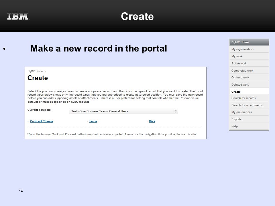 Create Make a new record in the portal