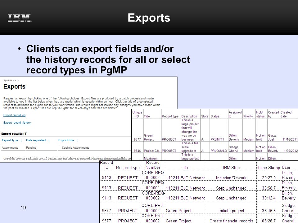 Exports Clients can export fields and/or the history records for all or select record types in PgMP.