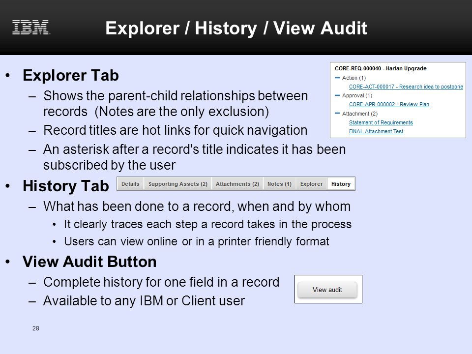 Explorer / History / View Audit