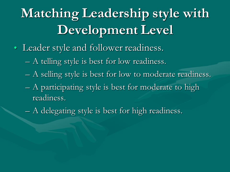 Matching Leadership style with Development Level