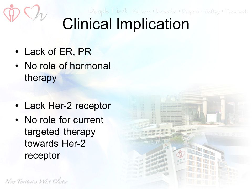 Clinical Implication Lack of ER, PR No role of hormonal therapy