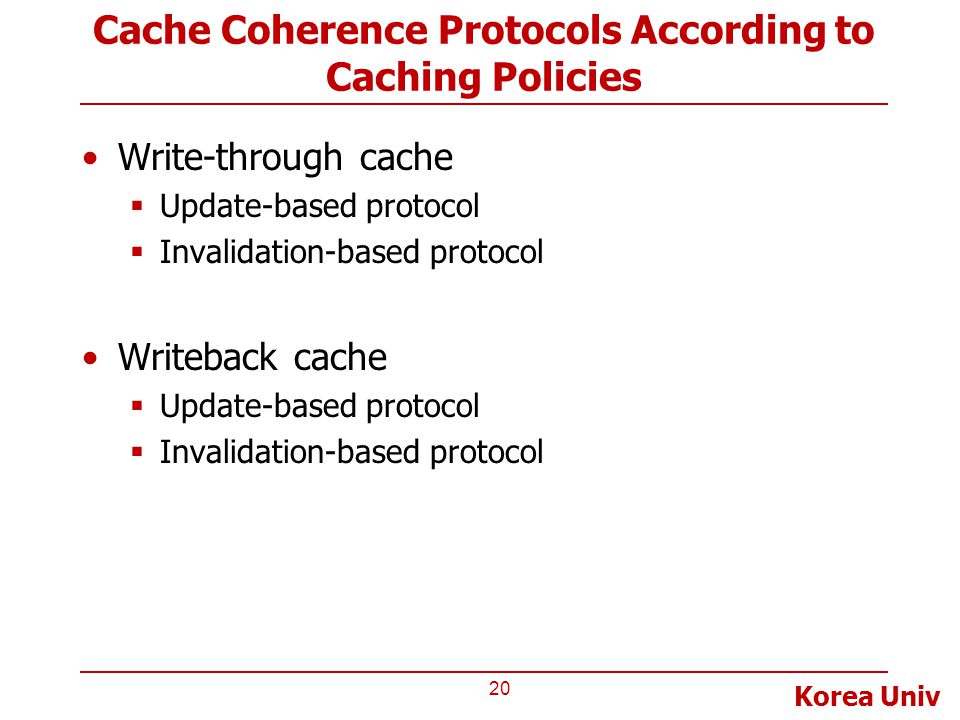 Cache Coherence Protocols According to Caching Policies