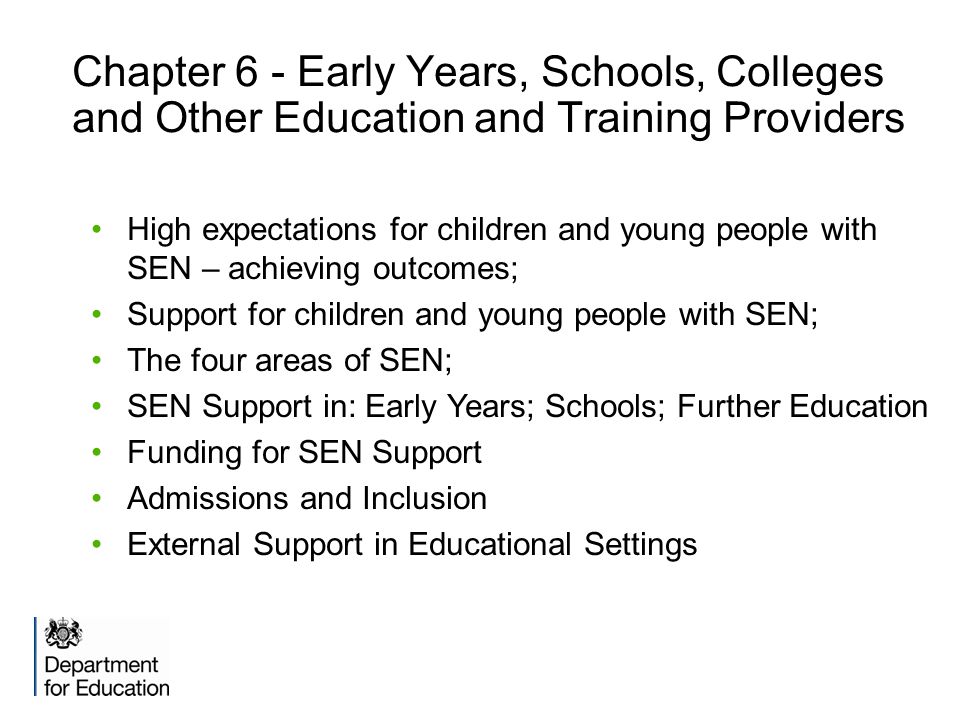 Chapter 6 - Early Years, Schools, Colleges and Other Education and Training Providers