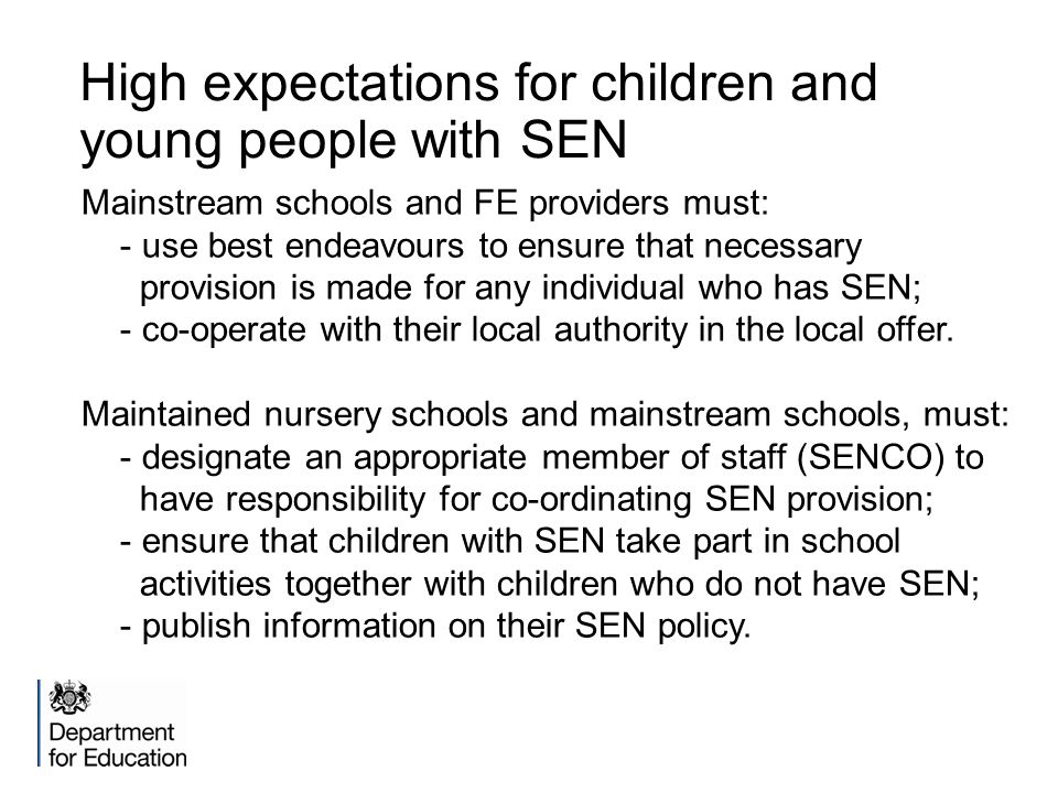 High expectations for children and young people with SEN