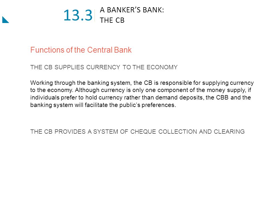 13.3 A BANKER’S BANK: THE CB Functions of the Central Bank