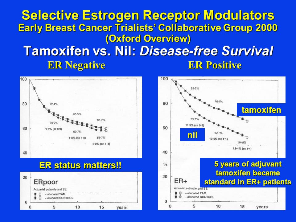 5 years of adjuvant tamoxifen became standard in ER+ patients