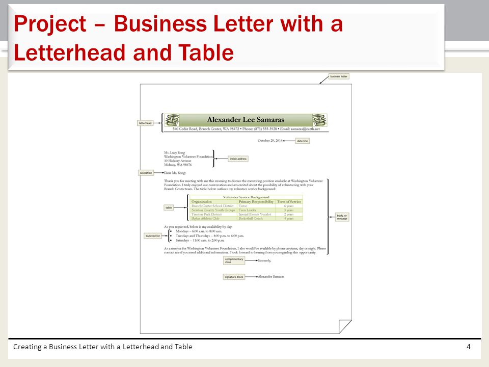 Project – Business Letter with a Letterhead and Table