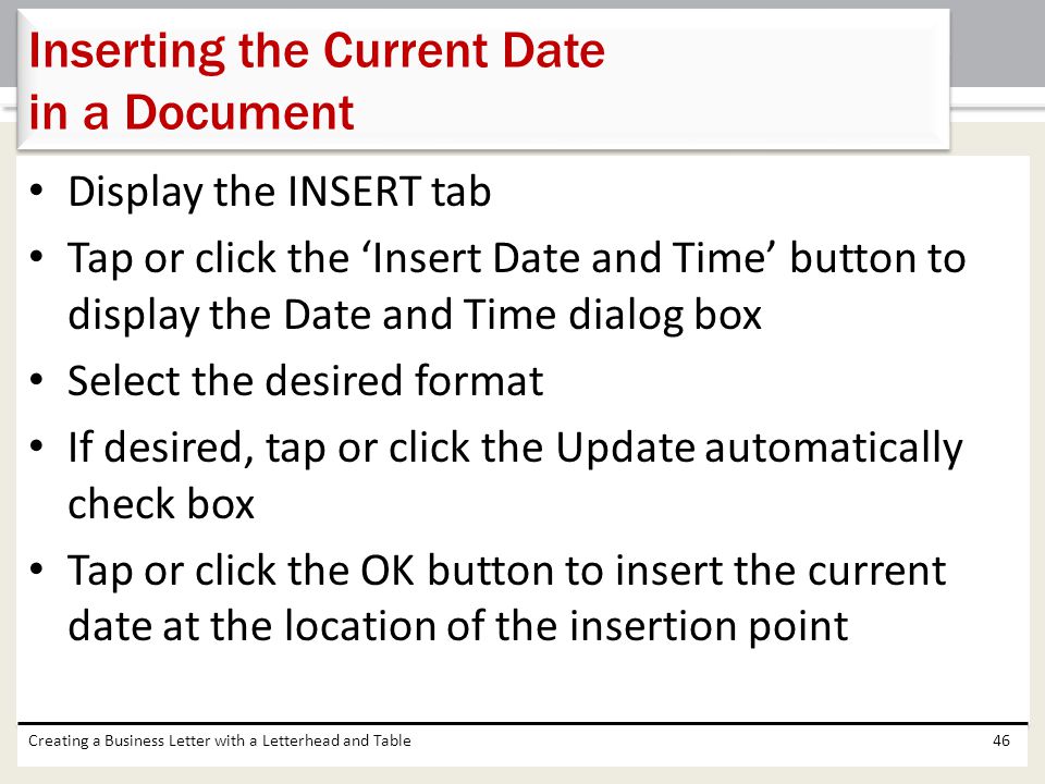 Inserting the Current Date in a Document