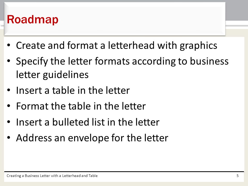 Roadmap Create and format a letterhead with graphics