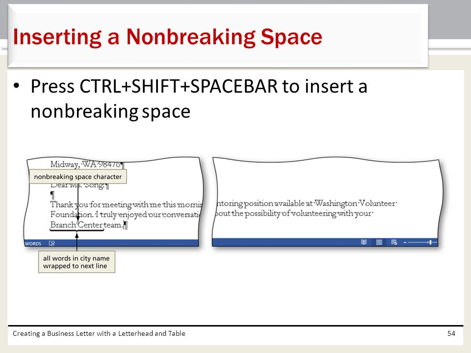 Inserting a Nonbreaking Space