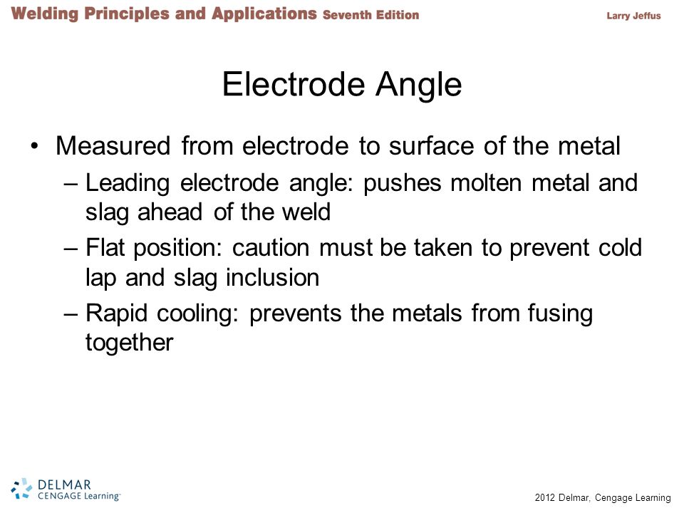 Electrode Angle Measured from electrode to surface of the metal
