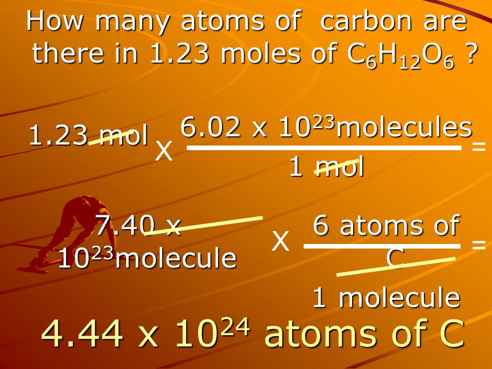 How many atoms of carbon are there in 1.23 moles of C6H12O6