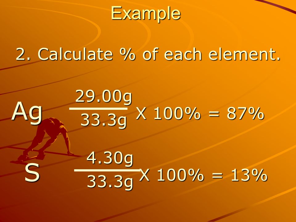 2. Calculate % of each element.