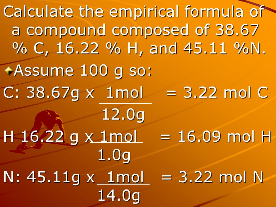 Calculate the empirical formula of a compound composed of 38