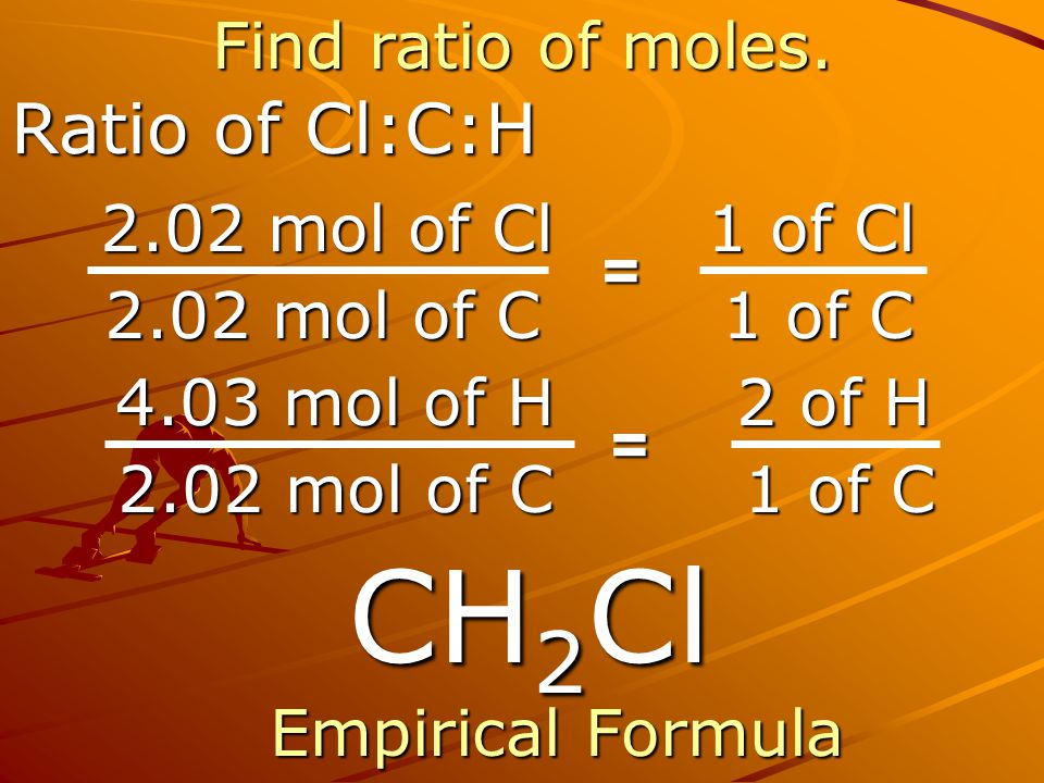 Ratio of Cl:C:H CH2Cl Find ratio of moles mol of Cl