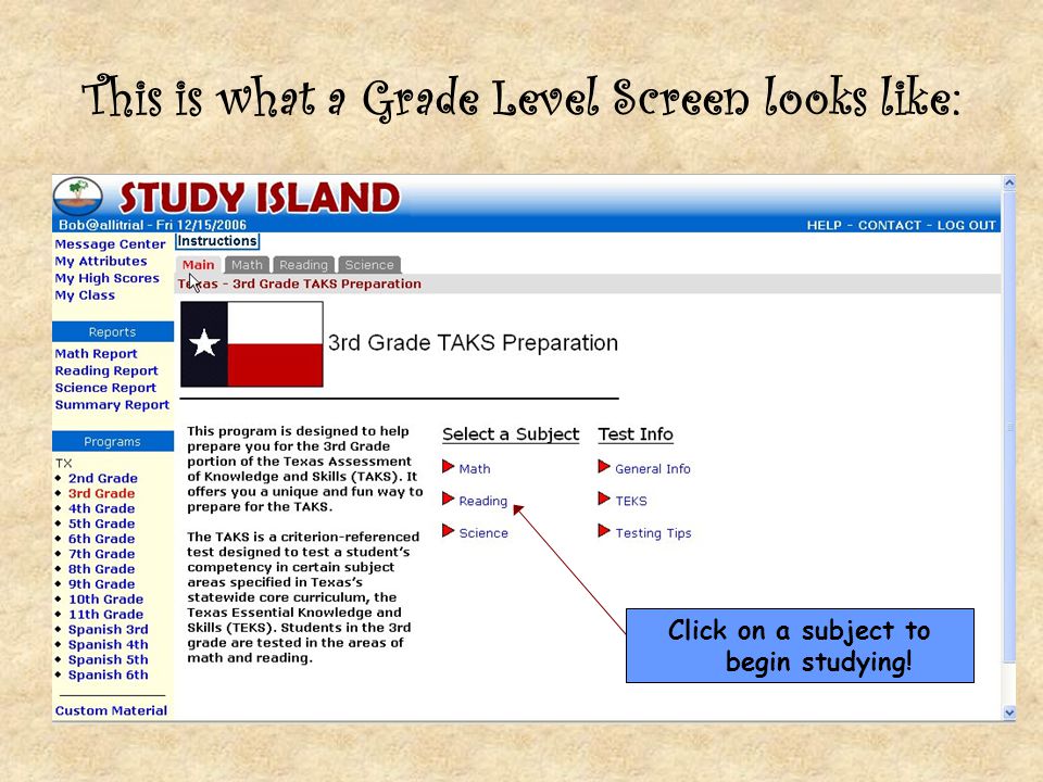 This is what a Grade Level Screen looks like: