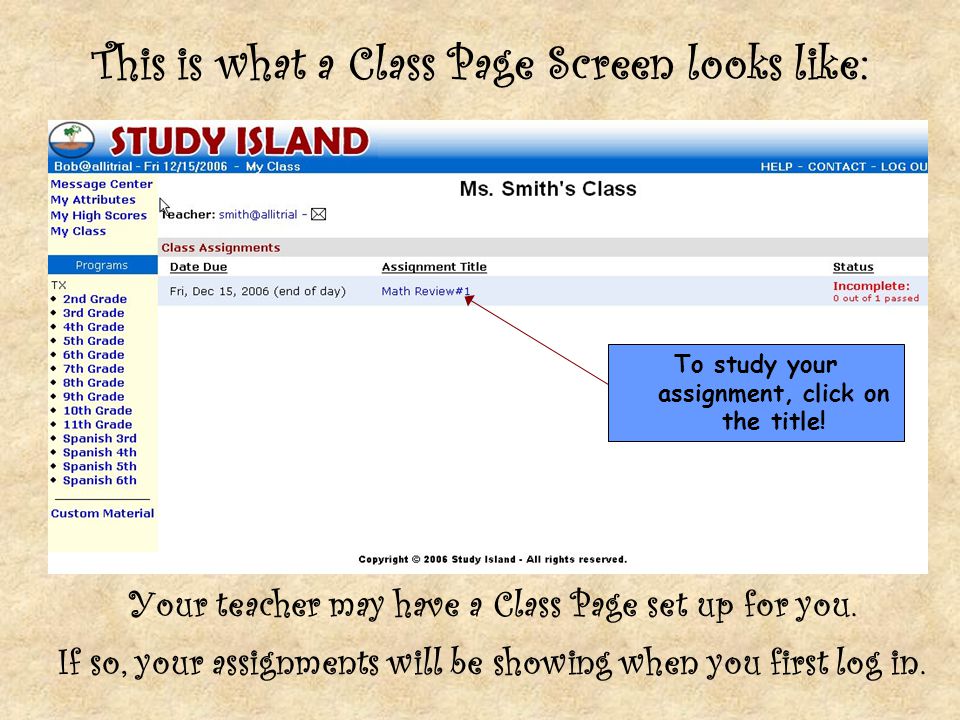 This is what a Class Page Screen looks like: